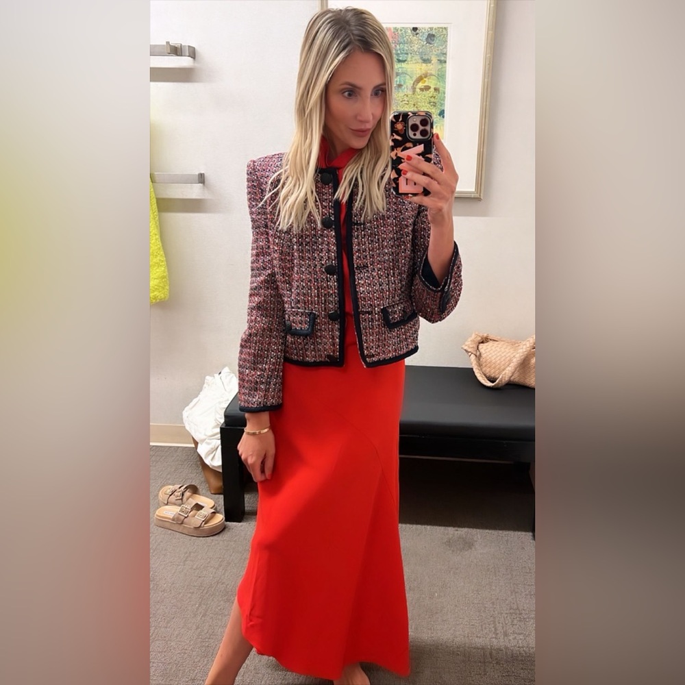 NWT Veronica Beard Ceres Metallic Cotton Blend Tweed Jacket in Size 12 Red /Navy - Picture 14 of 16